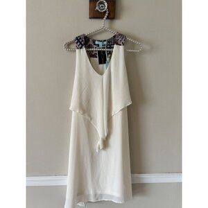 NWT She+Sky Womens Size L Silk Blend Sleeveless Shift Dress Ruffle Front